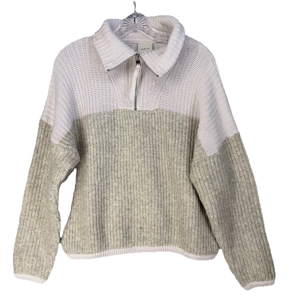 Varley Willard Half Zip Sweater Womens XS Cream Oversized Cotton Wool Blend